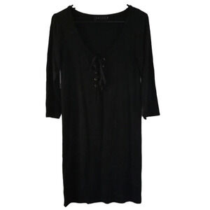 Hatch Collection Maternity Black Lace Up Front V Neck Dress Size 0 XS Stretchy